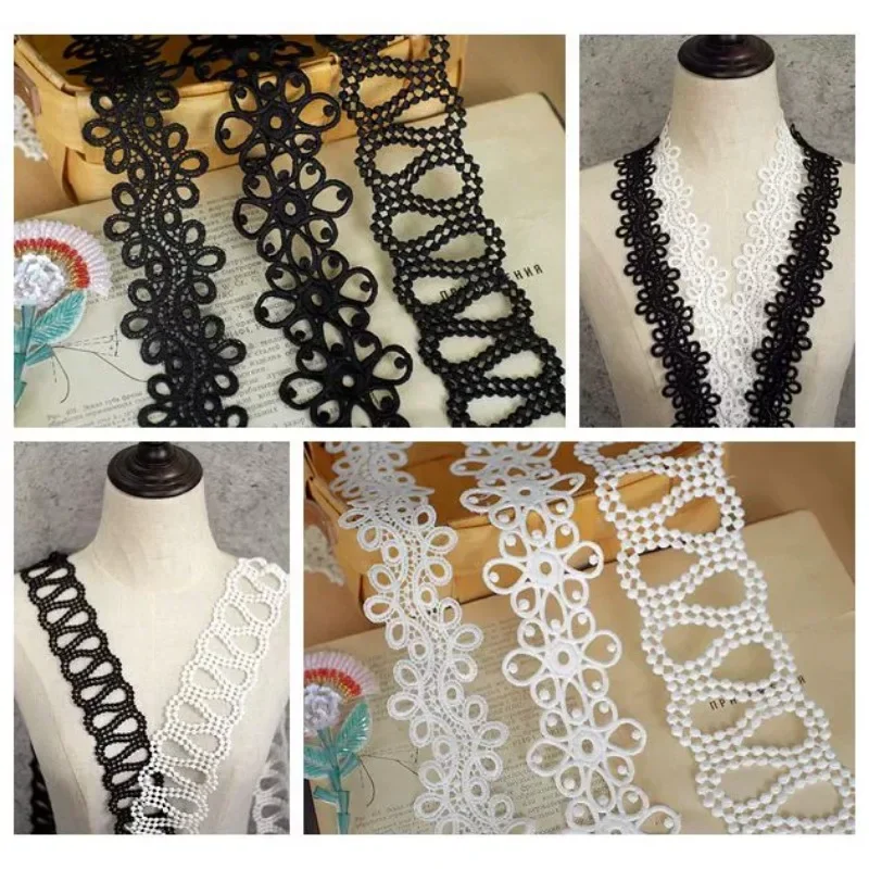 

2 ярда, белые, черные хлопковые вышитые кружевные отделочные ленты, ткань «сделай сам» для шитья