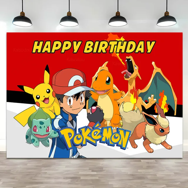 Pokemon festa de aniversário pano de fundo anime desenhos animados pikachu  fundo de vinil fotografia parede pendurado fontes de festa decoração -  AliExpress