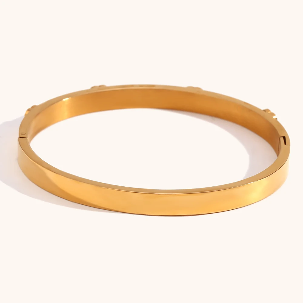 La.Muses Sweet Romantic Green Clear Heart Zircon Can Be Opened Premium 18K Gold Plated Stainless Steel Bangles For Women Jewelry 6