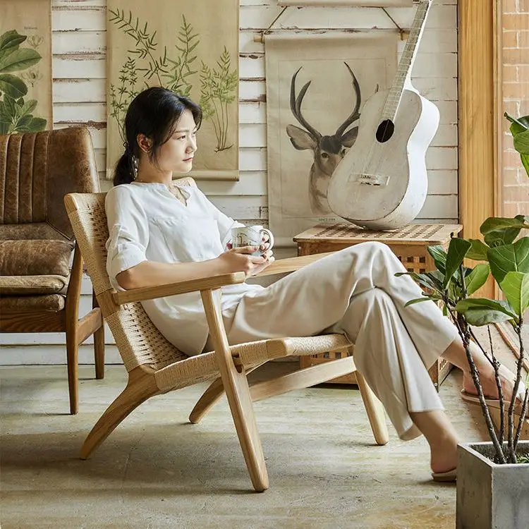 

Ins Rattan Chair Rope Woven Middle Ancient Chair Simple Sofa Chair Retro Style Designer Leisure Lounge Chair wicker chair