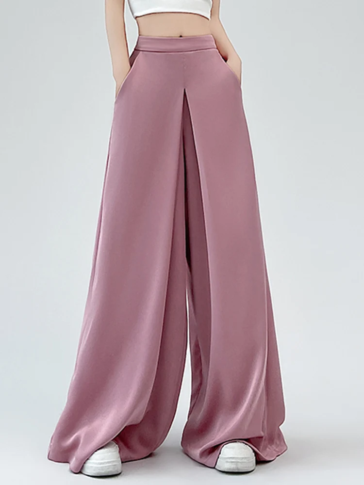 Summer Pure Color Fashion Office Ladies Female Suit Pants New High Waist Chic Full Length Street Simple Casual Loose Women Pants