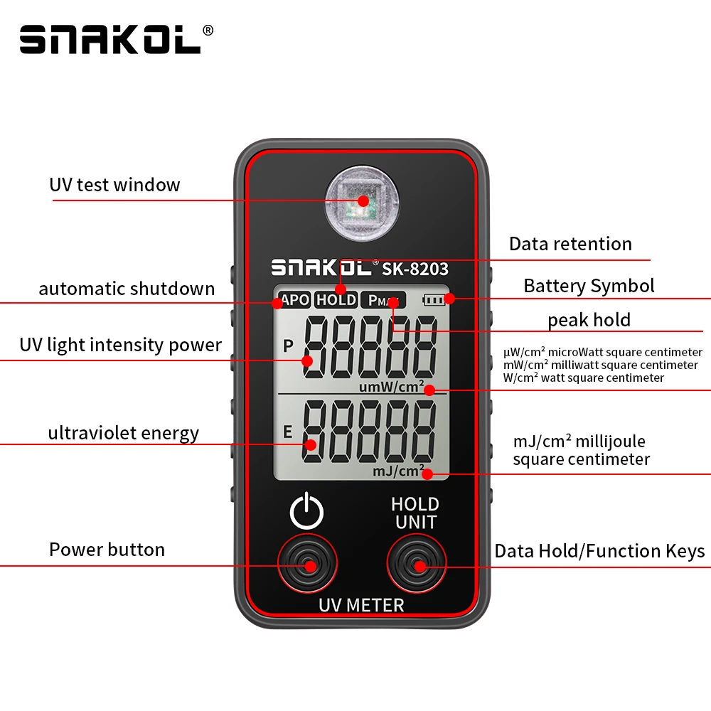 SK8203 Digital UV Illuminometer Professional UV Tester Ultraviolet Meter uvb Measurement Portable Photometer Uveometro Detector 6