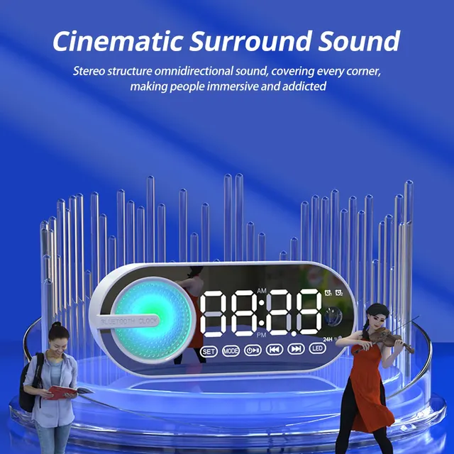 Quiet Wireless Bluetooth Speaker Alarm Clock RGB TWS USB LED Mirror Digital Clock FM Large Display Living Room Office Decoration 6
