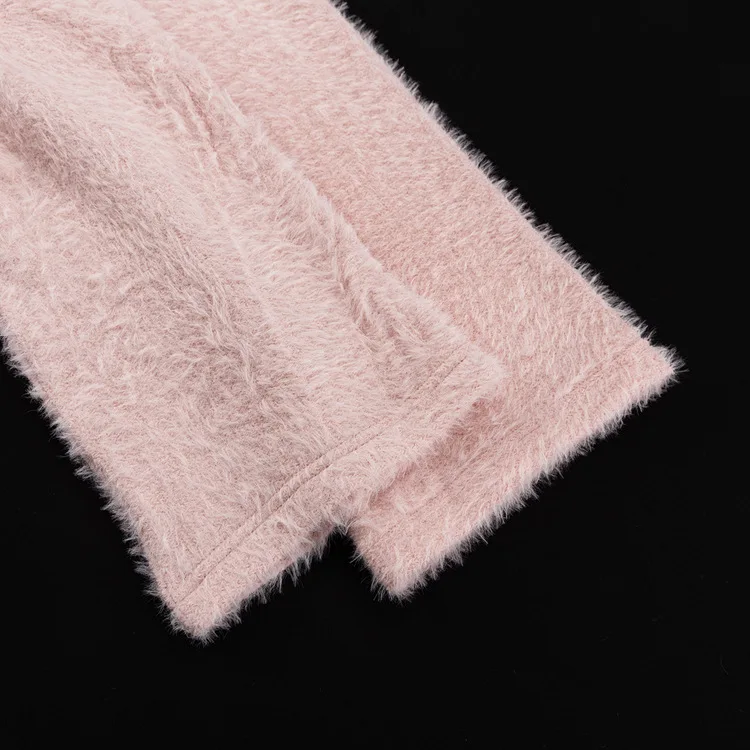 TRAUXY Autumn Winter Plush Knitted Suit Women's Long Sleeve O-Neck Pullover Top Long Skirts Two Piece Sets Solid Female Elegant