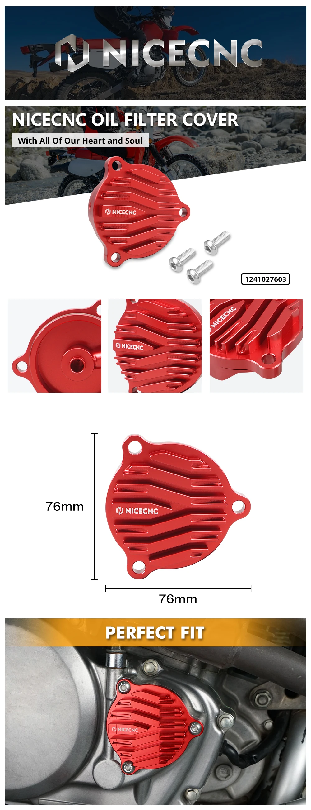 NICECNC Für Honda XR650L XR 650L 1993-2024 2023 2022 2021 2020 XR 650L Motorrad Aluminium Öl filter Abdeckung Kappe Schutz Schutz – Detail 1