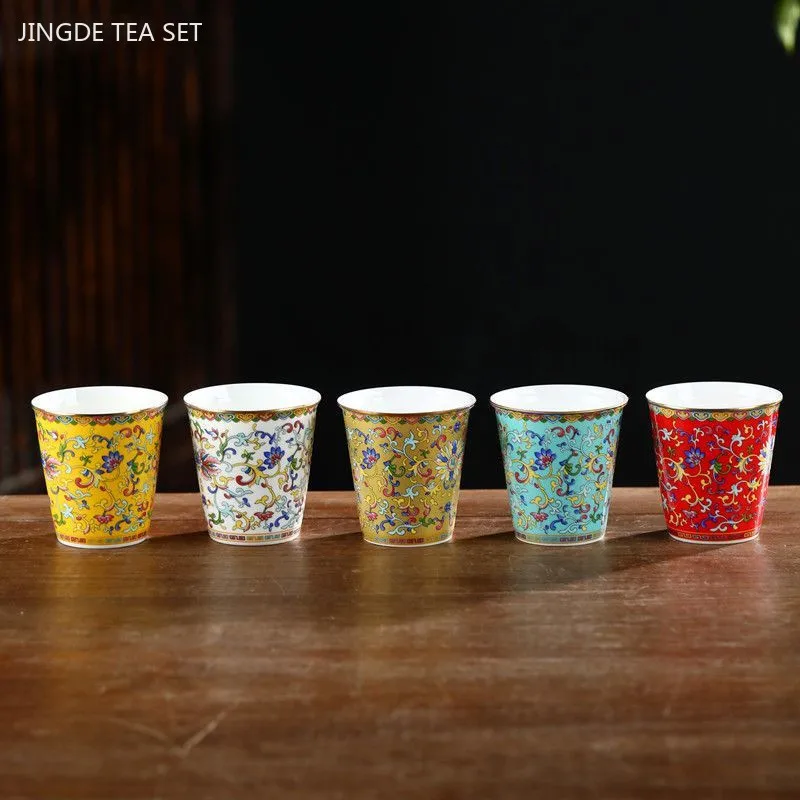200ml Chinese Ceramic Tea Cup Household Enamel Color Drink Cup Handmade Exquisite Tea Accessories Custom Ceramic Teacup
