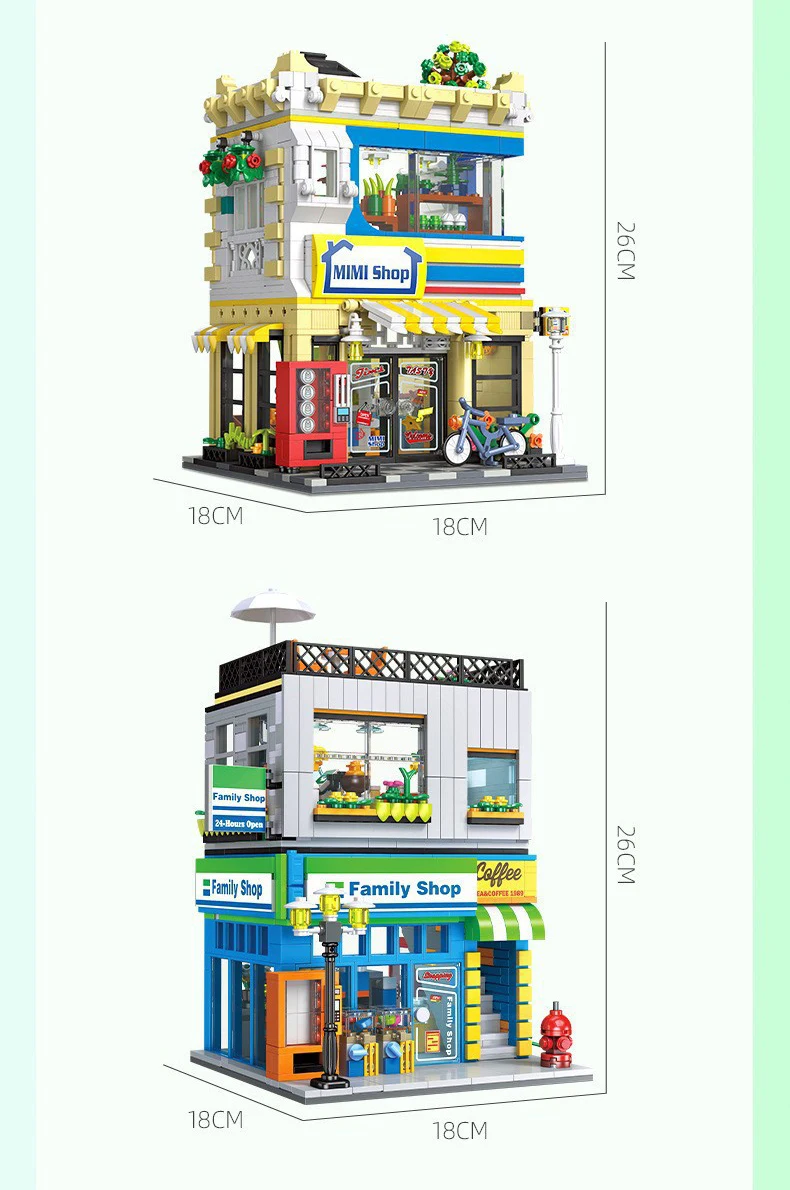 Kreative Stadtansicht-Bausteine: Convenience-Store-Gebäude-Bausteine mit Beleuchtung für Straßenszenarien – Sammlerstücke als Geschenke – Detail 10