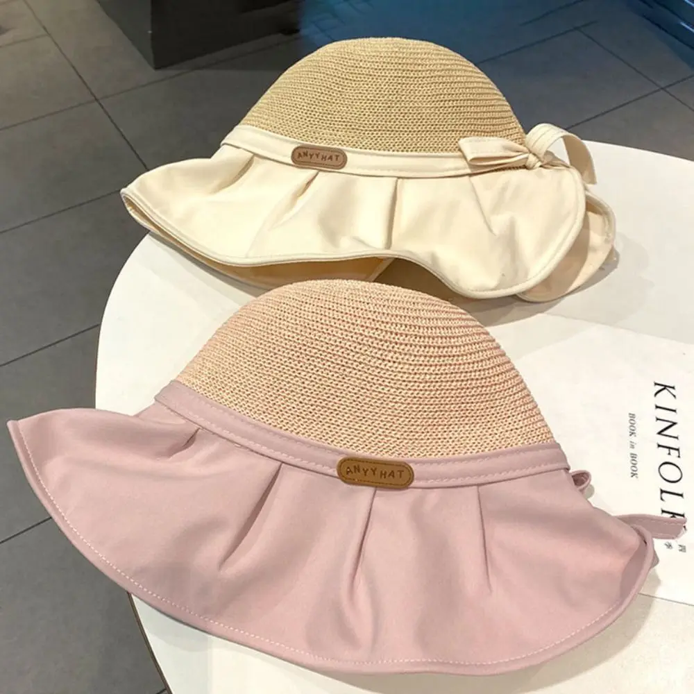 Summer Women Bucket Hat Versatile UV Protection Big Wide Brim Beach Sun Hats Bows Panama Caps Outdoor Travel Ponytail Caps_desvips.com