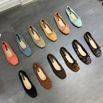 2025 Soft Sole Leopard Shoes Woman Bowtie Flock Ballet Flats Barefoot Loafers Ladies Daily Mocassines Slip On Dress Office Shoes 1