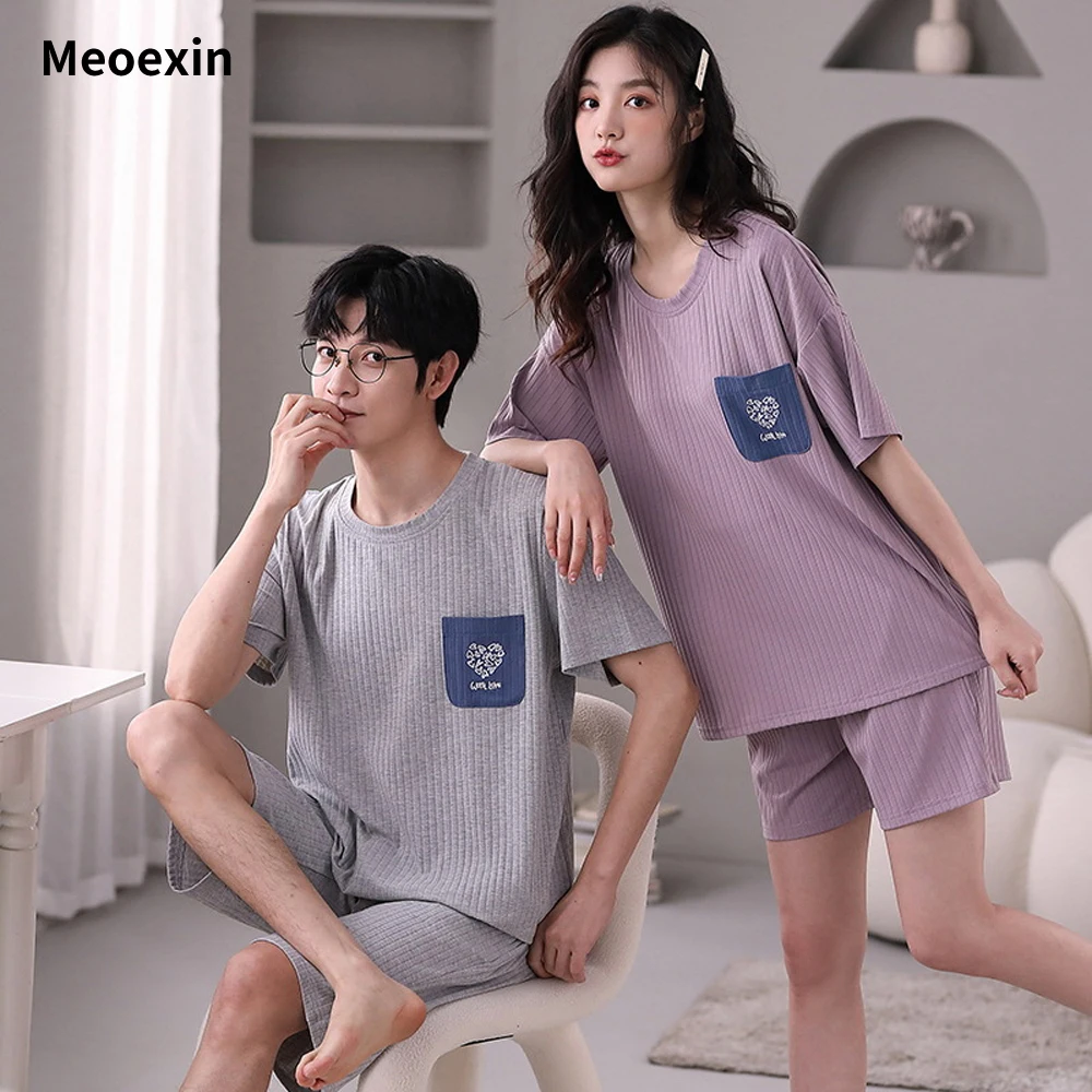 

ModaL Plus Size 2-Pieces Women Men Short Sleeved Pants Turn-down Collar Students Couple Cute Print Pajama Sets Casual Home Wear