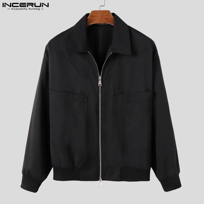 INCERUN Tops 2023 Korean Style Handsome New Men's Locomotive Wind Zipper Jackets Autumn Winter Lapel Long Sleeved Jackets S-5XL