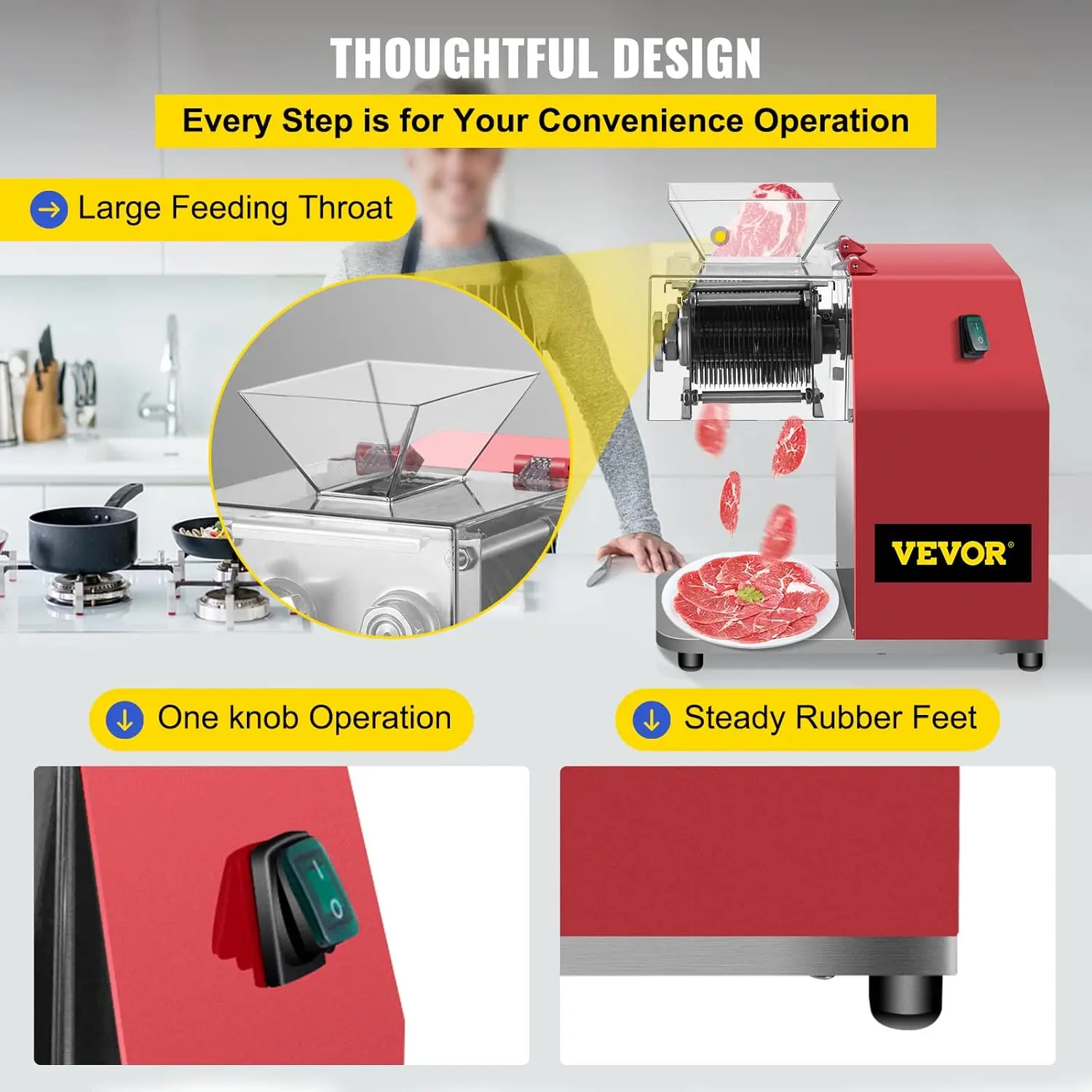 Vevor Electric Meat Slicer, 850W, 3.5Mm Blade, Stainless Steel, Cuts 551 Lbs/Hour, Ideal For Supermarkets And Kitchens, 5