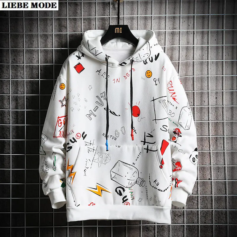 

Men's Loose Warm Fleece Hoodies Men Hip Hop Harajuku Sweatshirt Male Fashion Letter Print Streetwear Oversized Hoodie Coat 5XL