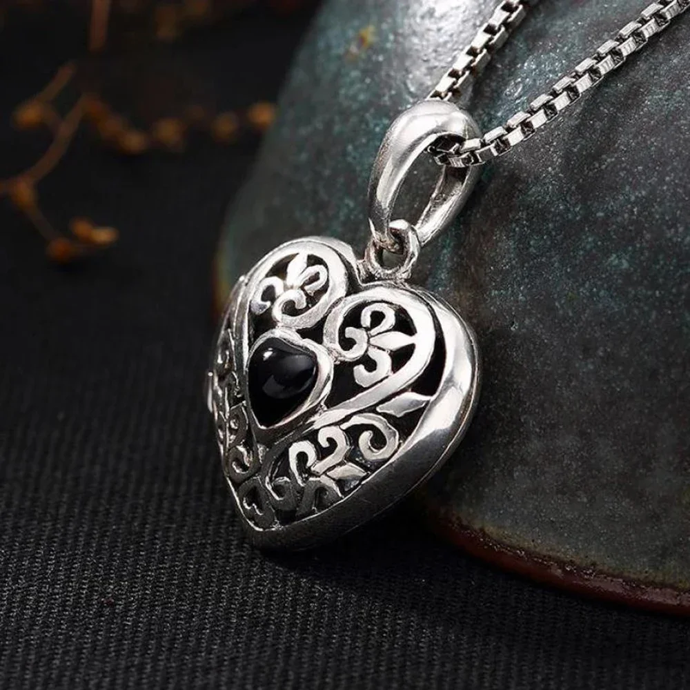 Sunflower Heart Shaped Locket Necklace That Holds Pictures Photo Keep Someone Near to You 925 Sterling Silver Jewelry