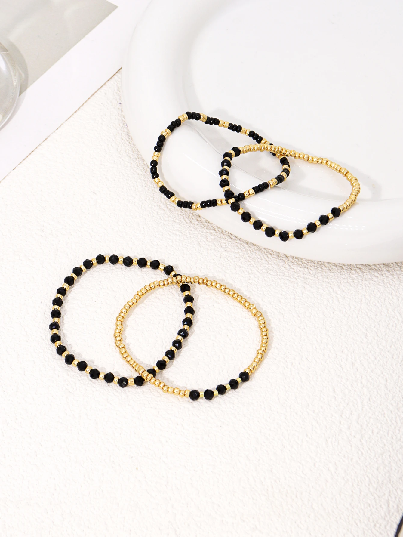 Beaded Layered Bracelets Black and Golden for Women