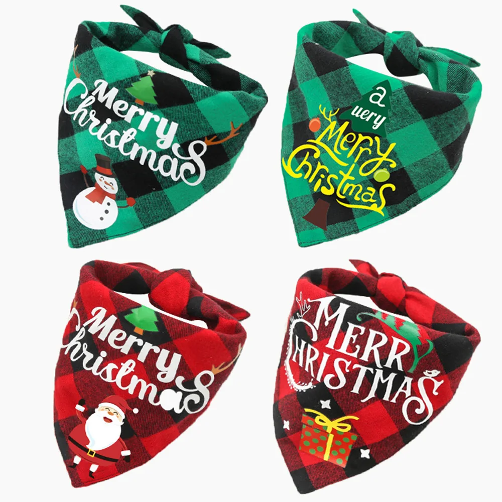 Christmas Pet Bandanas For Dogs Cotton Reversible Bandana Triangular Bibs Scarf Collar Pet Items