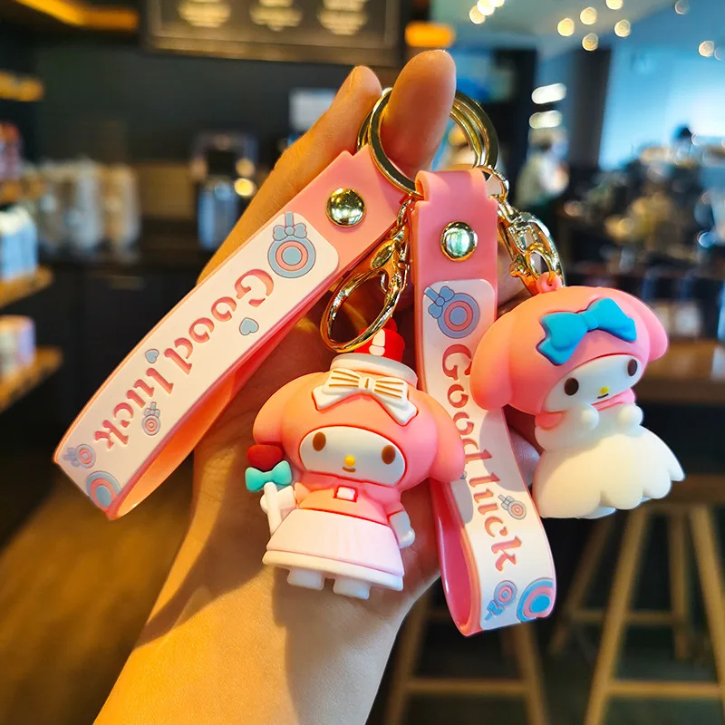 

Anime Sanrio Hello Kitty Figures Keychain Kuromi My Melody Action Figural Model PVC Key Ring Cinnamoroll Figurine Birthday Gifts