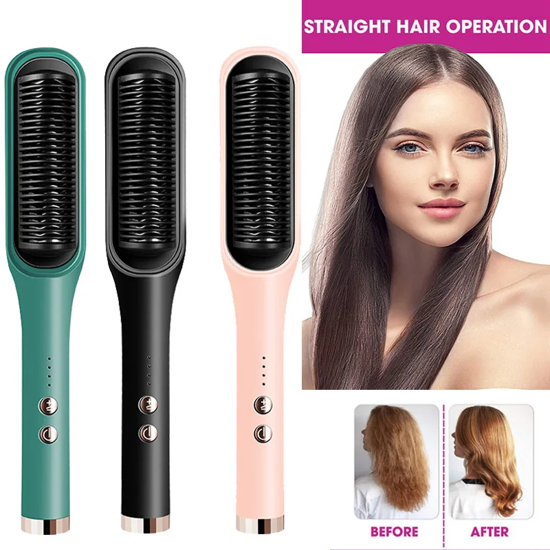 헤어 스트레이트너 브러시, 음이온 핫 빗, 이온 컬러, 레이지 빗, 3 온도 스트레이트 헤어 빗, 휴대용 화상 방지, 빠른 가열 
