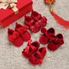 Baby Shoes Cute Baby Sweet Princess Style 0-1 Year Old Non slip Fabric Sole Newborn Red Holiday Walking Shoes 2025 New Ins Super 1