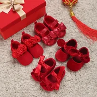 Baby Shoes Cute Baby Sweet Princess Style 0-1 Year Old Non slip Fabric Sole Newborn Red Holiday Walking Shoes 2025 New Ins Super 1