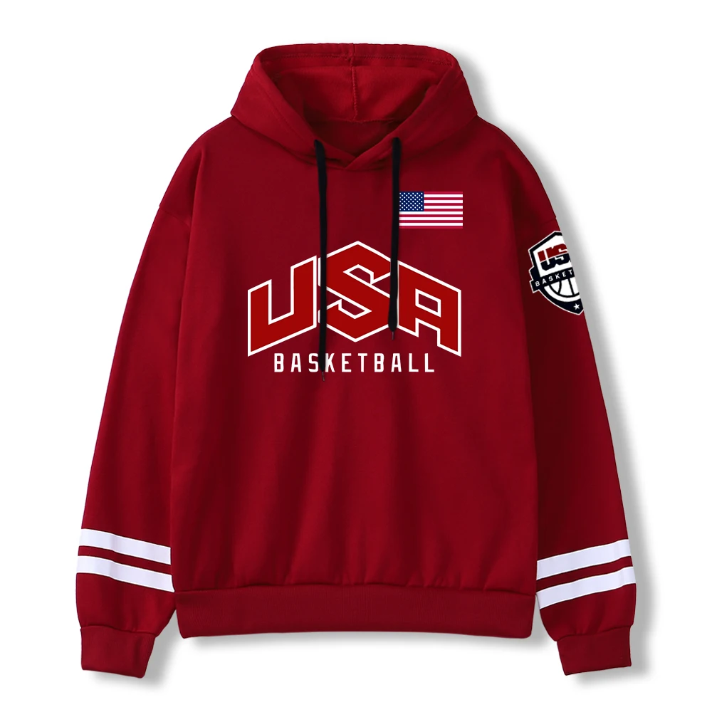 Sudadera con capucha para hombre y mujer, con estampado de logotipo baloncesto de EE. UU., ropa informal de empalme, jerséis holgados de lana | Miravia