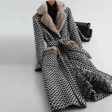 

Winter Women Plaid Wool Blends Coat Single Breasted Plus Size Long Jacket 5XL Office Thicker Warm Collar Outwear Female A251