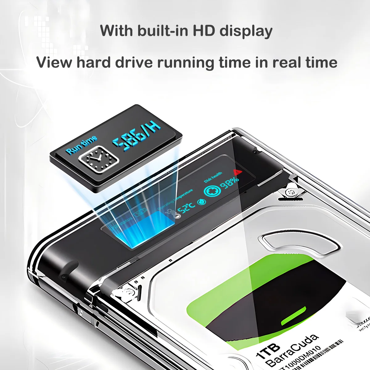 Transparent USB 3.2 External HDD/SSD Enclosure - 2.5 Inch High-Speed Storage Case
