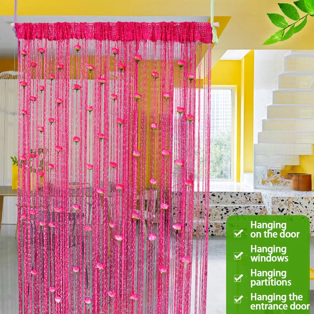 Rose Flower Door Curtain - 3D Tassel String Privacy Window Panel for Living Room Decor