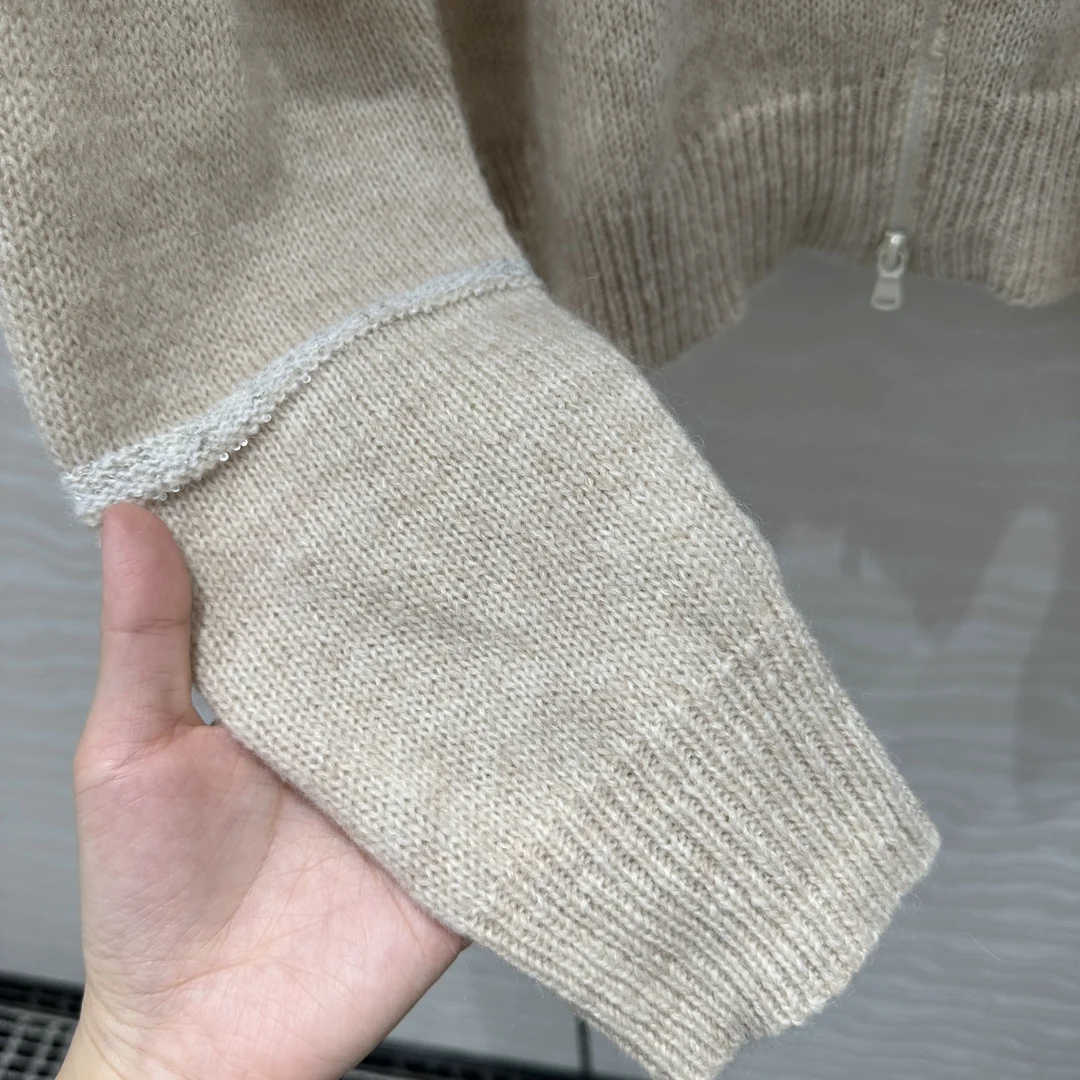 2120601925-1207 Women's knitted alpaca wool zipper cardigan jacket with medium high collar, elegant and comfortable 3