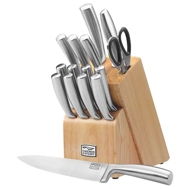 16-Piece Kitchen Knife Set Stainless Steel with Wood Block - AliExpress