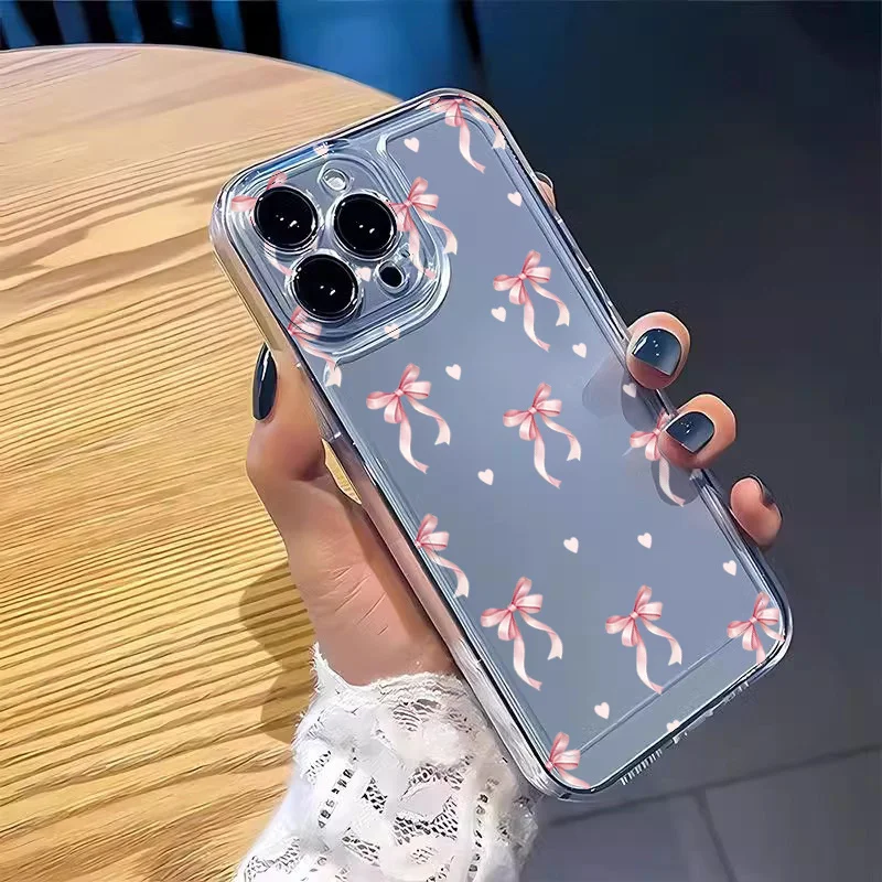 Transparent TPU Phone Case with Pink Bow Design