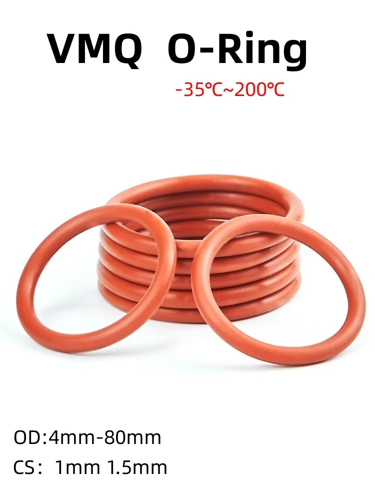 10/50Pcs VMQ Food Grade Red Silicone O-Ring OD4mm-80mm