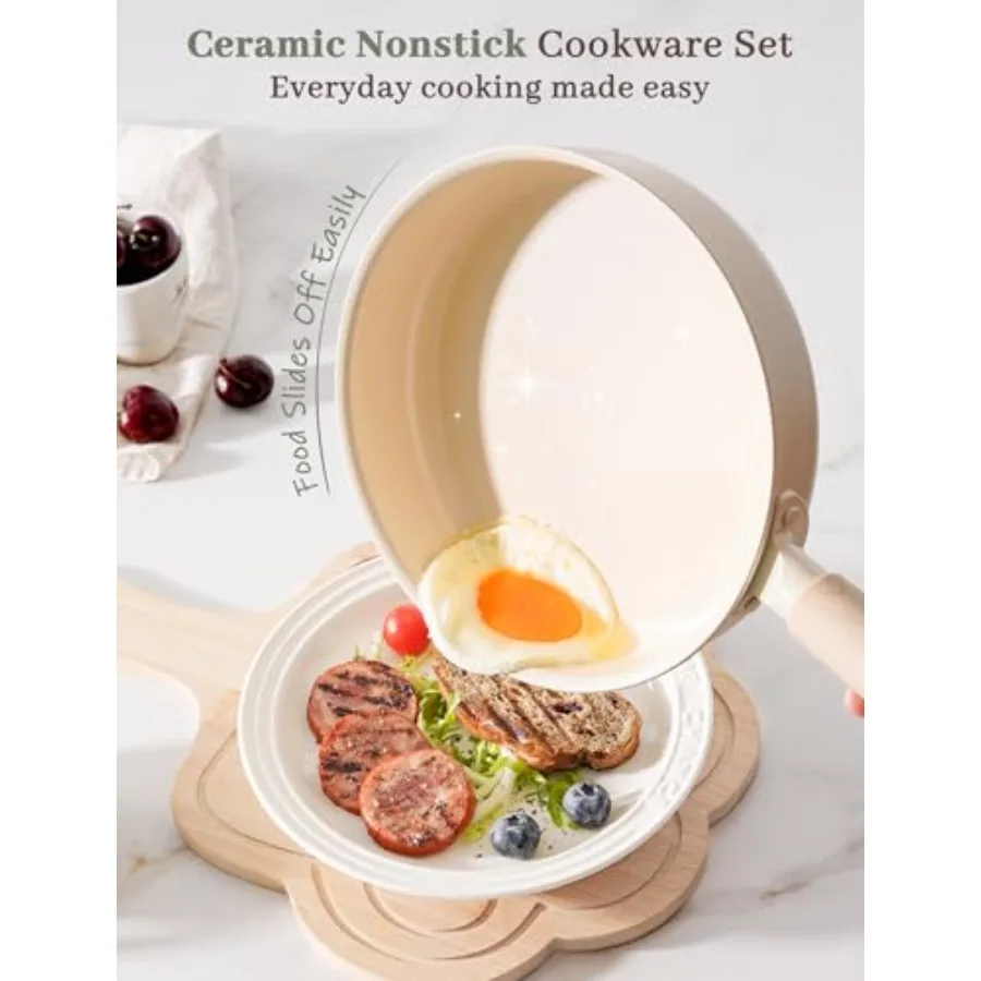 Pots and Pans Set Non Ceramic Cookware Set Non 8 Pcs Dishwasher Safe Induction Cookware for Everyday Cookinand Kitchen Gifts 2