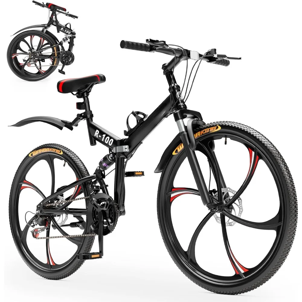 Pit Bike DHBREK Adult Folding Bikes 26'' Mountain Bikes 21 Speeds