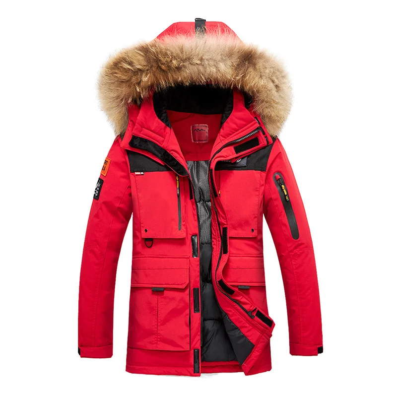 남성용 겨울 재킷, 바람막이 아노락 품질 화이트 덕 다운 모피 후드, 탈착식 롱 파카, 남성 코트, 따뜻하고 두꺼운 오버코트 