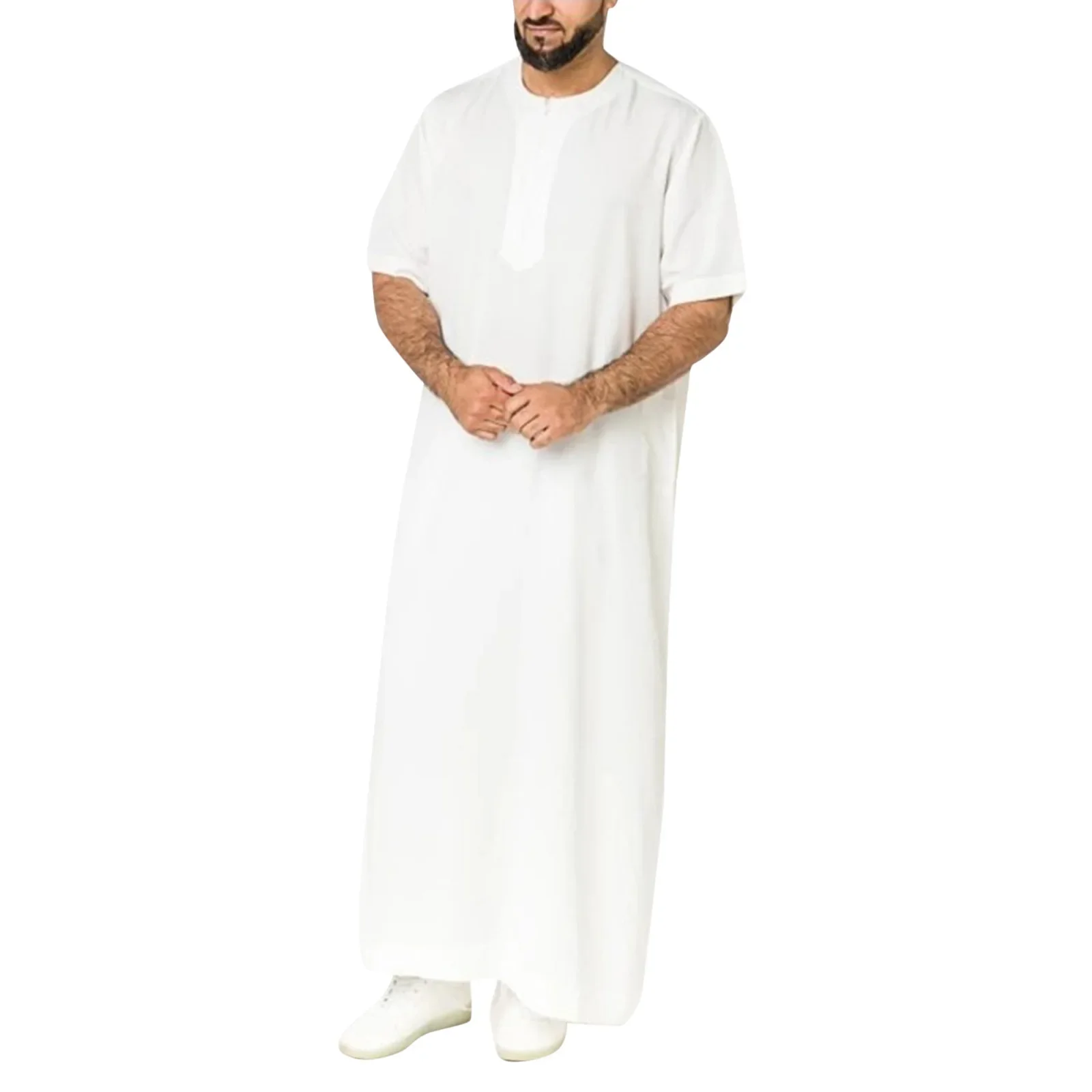 Muslim Men Vest Long Zip-Up Shirt Kaftan For Banquets Casual Wear