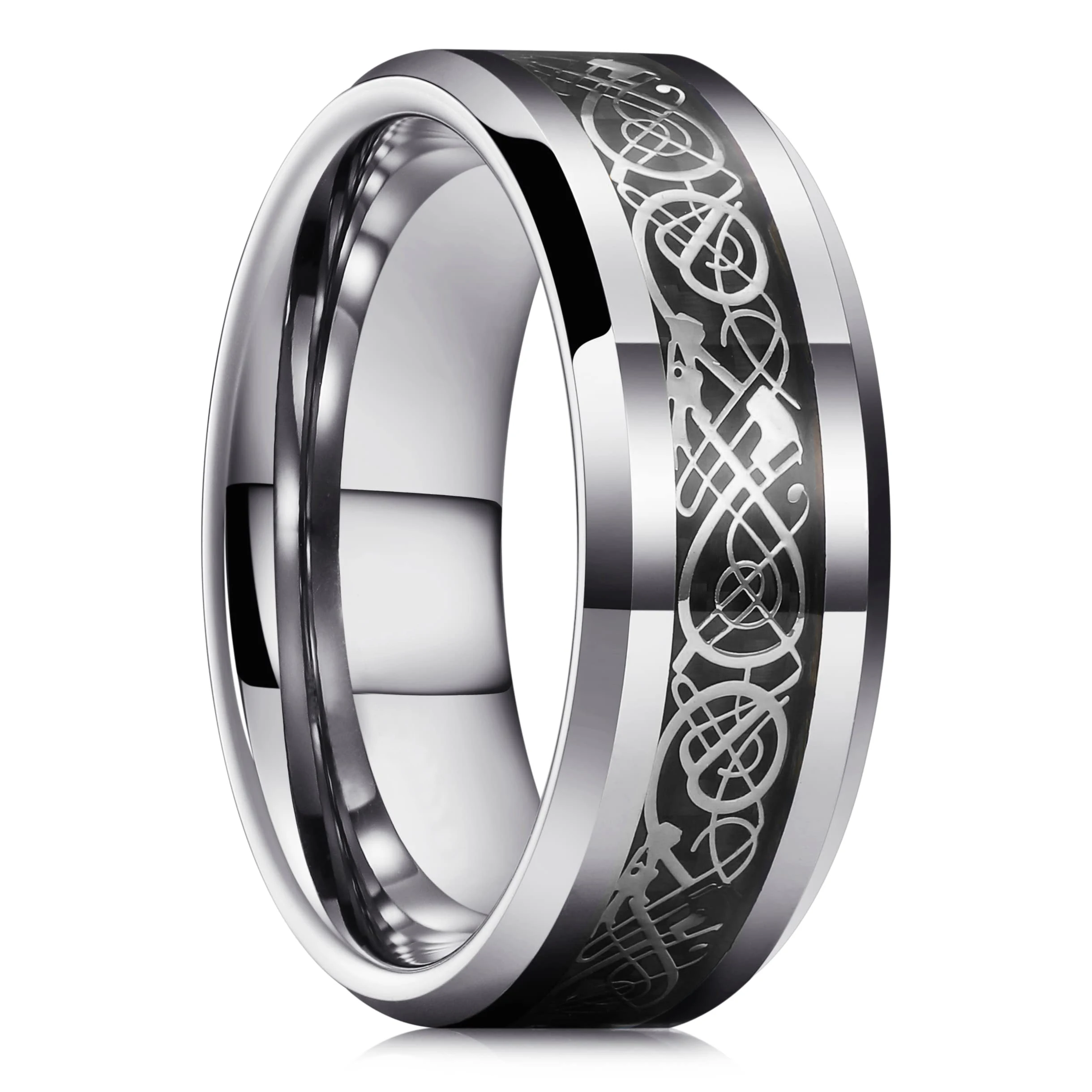 Timeless Titanium Stainless Steel Ring with Black and Blue Carbon Fiber Inlay – Elegant Men's Wedding Band and Gift Accessory