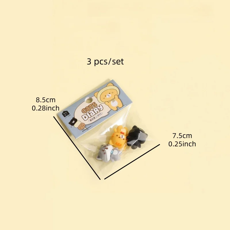 3pcs Cats Diary Eraser Mini Size Cleaning Tools for Pencil Office School Student A3005