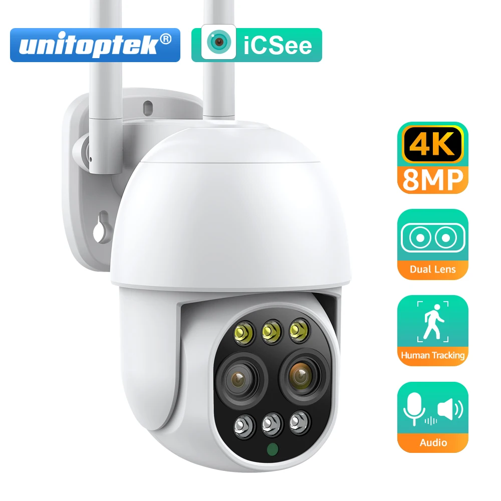 HD 8MP WIFI Camera PTZ Dual Lens 8X Digital Zoom Outdoor 4K AI humanoid Auto Tracking Zoom Audio iCSee Security Camera image_0