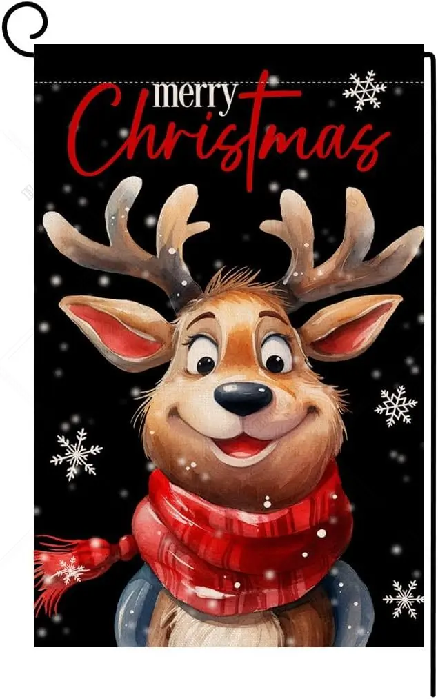 

Merry Christmas Deer Garden Flag 12x18 Inch Vertical Double Sided Winter Holiday Outside Decorations Burlap Yard Black Flag