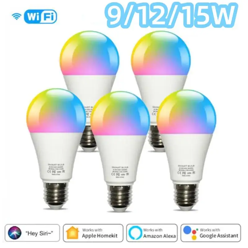 

1/3/5PCS Homekit Smart Light Bulb 9/12/15W E27 RGB CW Dimmable Magic Light Alexa Google Home Siri Voice Control LED Timer Lamp