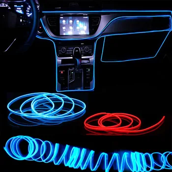 1M/3M/5M Car Interior Led Decorative Lamp EL Wiring Neon Strip For Auto DIY Flexible Ambient Light USB Party Atmosphere Diode 1