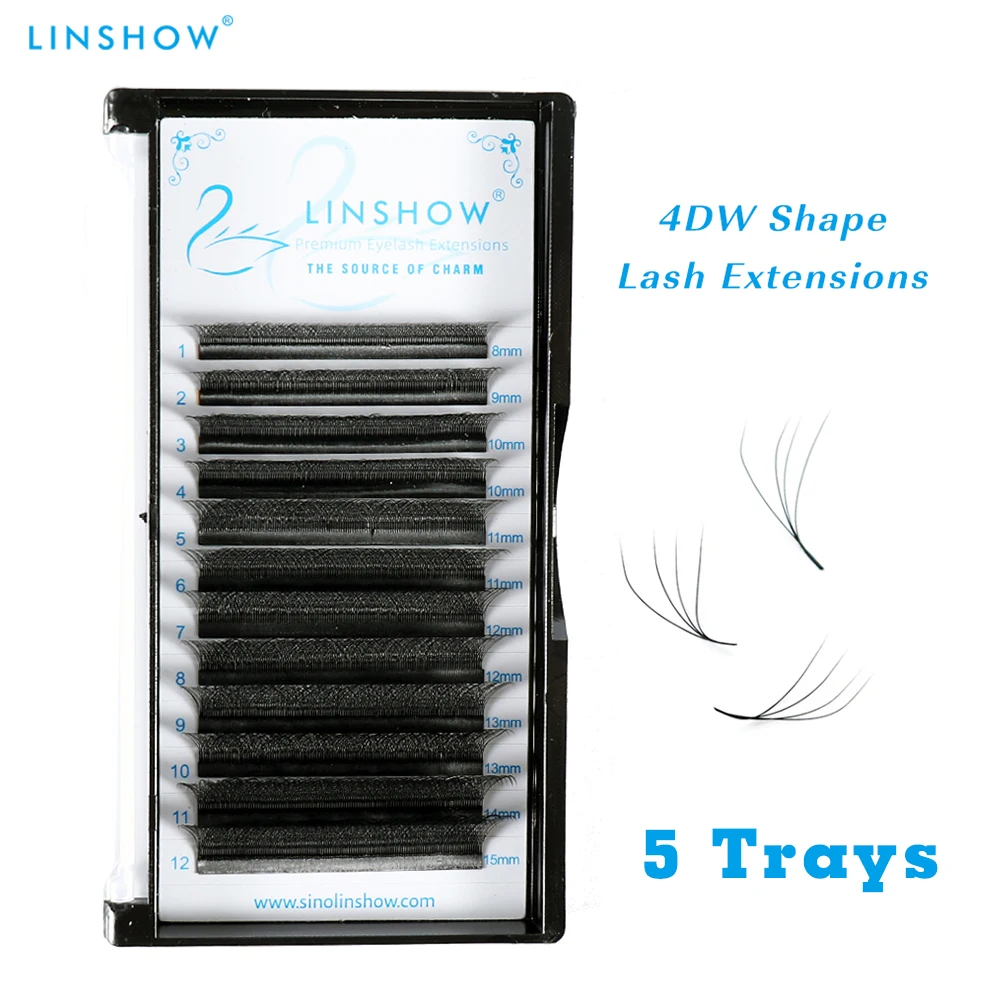 

LinShow 5 Trays 4D W Shape Eyelash Extension 0.07mm C/D Curl 8-15mm Premium Eyelashes Soft and Natural Makeup Premade Fans Lash