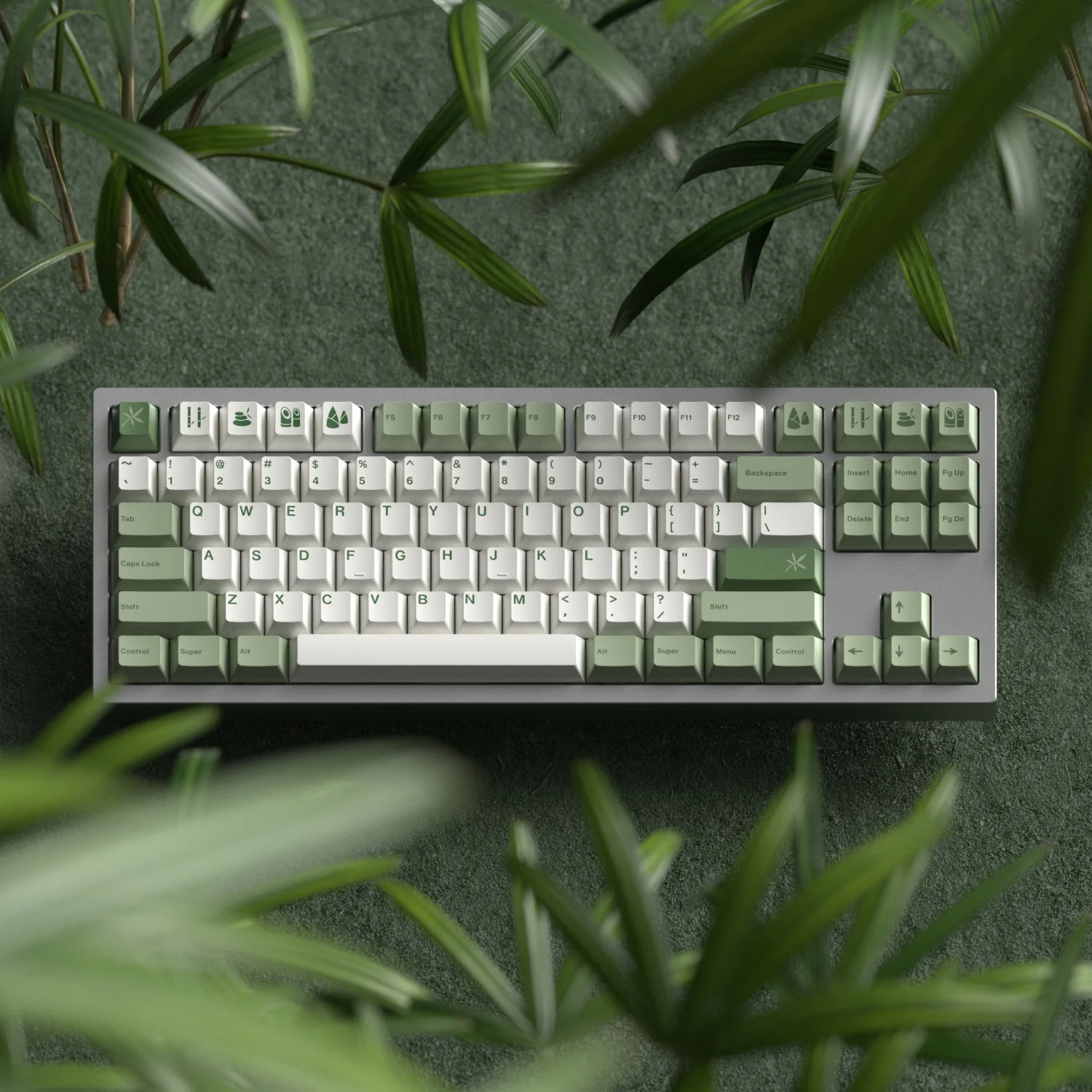 Teclas de Bambu Floresta Tema Keycaps Cereja Perfil Verde Branco Keycap Pbt Tintura Sublimação Teclado Interruptor mx 6.25u 7u 145 - Imagem 3