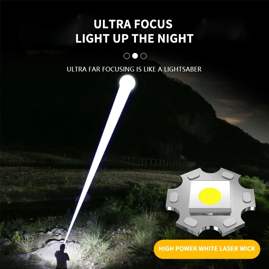 Description Picture 3 of itemSuper Bright LED Flashlight Type-C Charging Waterproof Outdoor Camping White Laser Torch Emergency Lighting Work Light Lantern