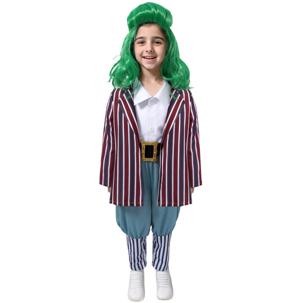 

Movie Chocolate Factory Oompa Cosplay Costume Kids Coat Pants Belt Full Set Loompa Role Play Children Suit Halloween Party