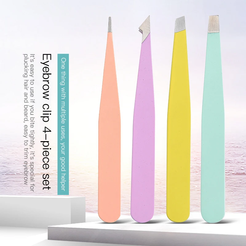 

1Pc Stainless Steel Flat/ Oblique Straight Tweezer Colorful Hair Beauty Fine Hairs Puller Eyebrow Clip Trimming Makeup Tools