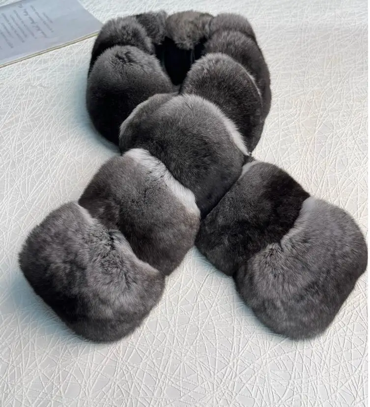 Unisex-Schal aus 100 % echtem Chinchilla-Fell, Lady Wraps, natürliche Farbe, superweicher Halswärmer, Halstuch – Detail 13