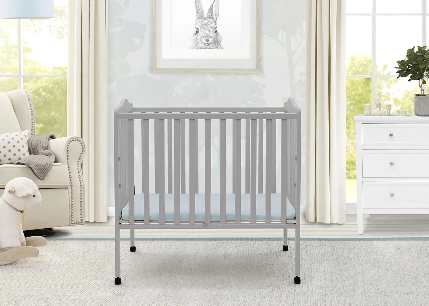 Children Folding Portable Mini Baby Crib with 1.5-inch Mattress-Gold Certified, Grey