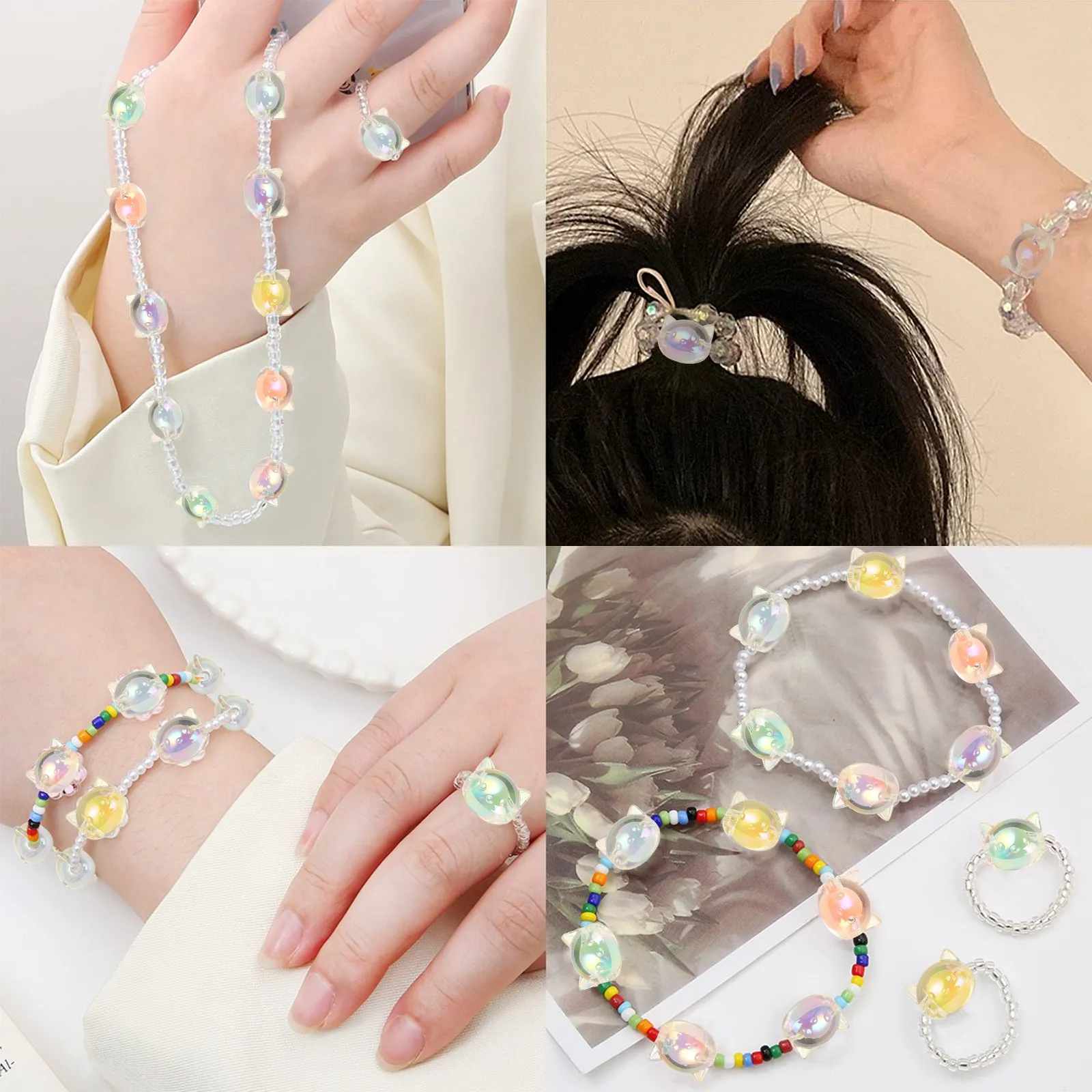 60pcs 6 Farben Acryl Katzenkopf Perlen Tier Haustier Katze Perlen niedliche Perle in Perle Kätzchen Form Perlen für Schmuck Handwerk machen – Detail 7